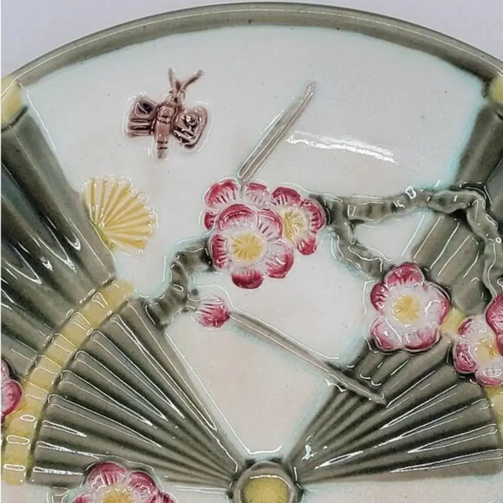 Antique Wedgwood Majolica Prunus Fan Cherry Blossom Fairycore 2‎ Dessert Plate